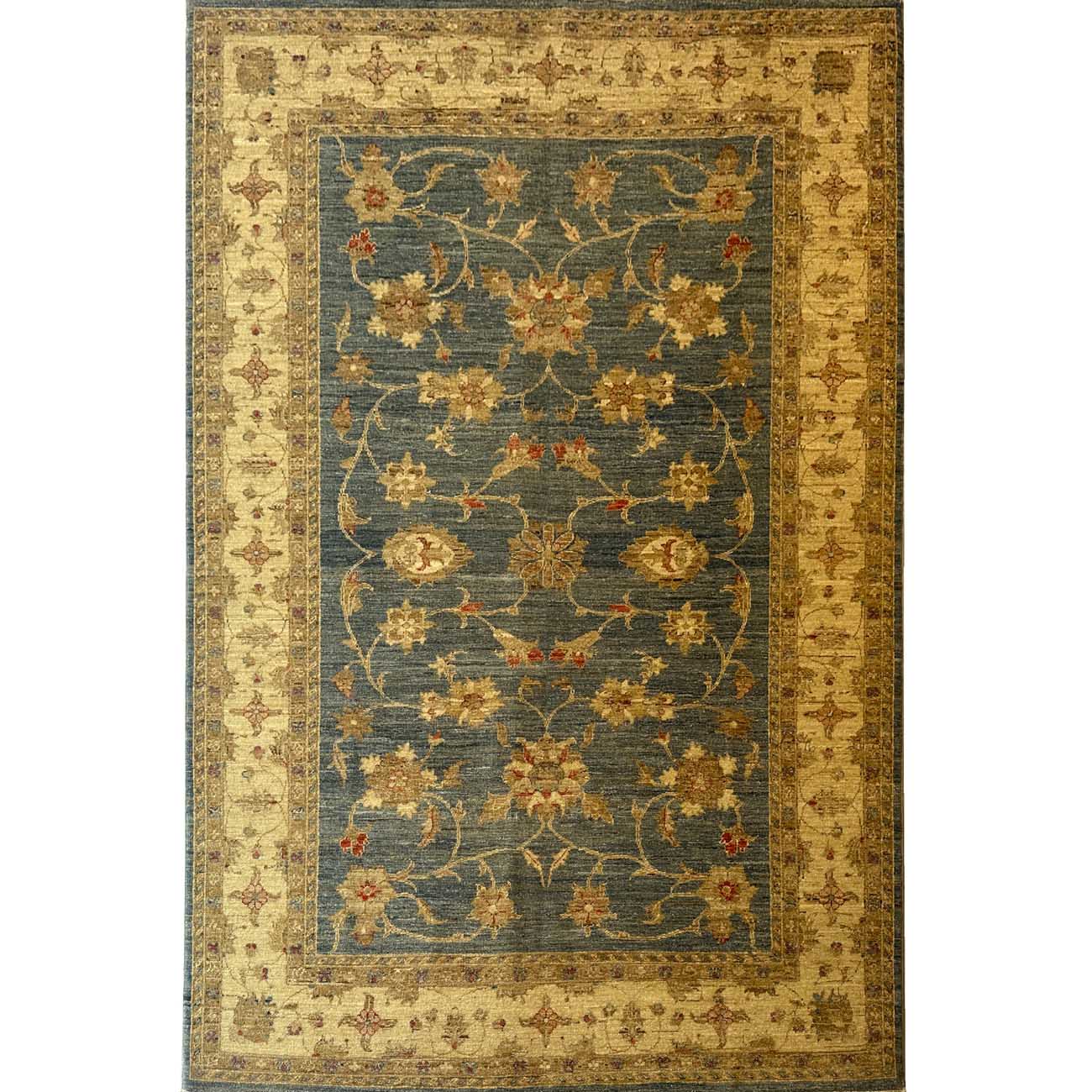 El Dokuma Mavi Floral Uşak Yün Halı (165x240 cm)