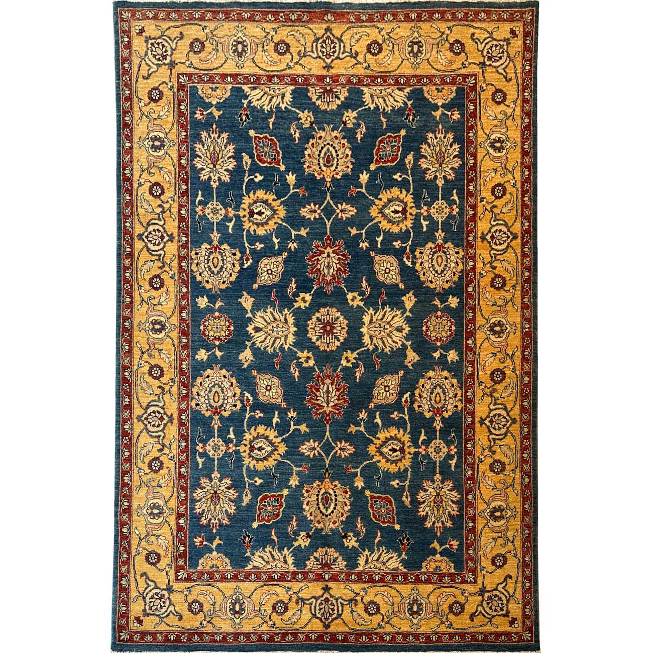 El Dokuma Mavi Floral Uşak Yün Halı (160x240 cm)