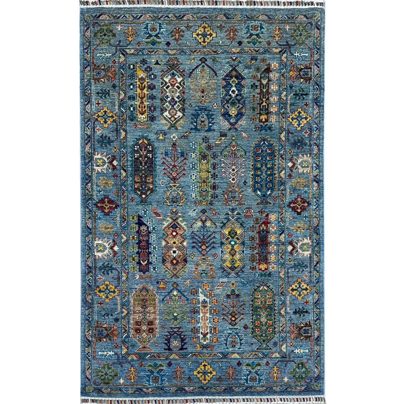 El Dokuma Mavi Veziri Kabile Yün Halı (120x185 cm)