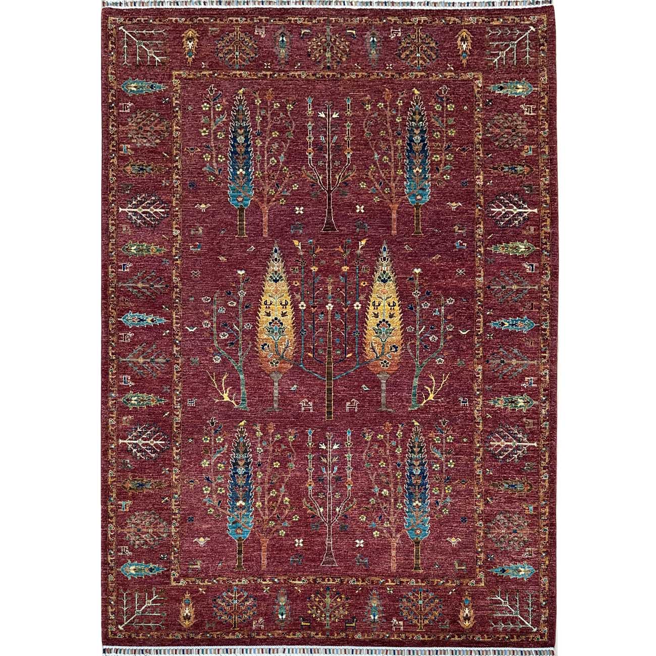 El Dokuma Hayat Ağacı Kabile Yün Halı (210x290 cm)