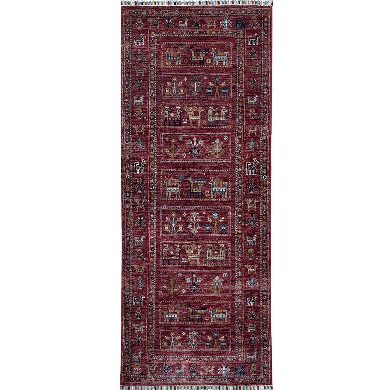 El Dokuma Figürlü Bohem Kabile Yün Yolluk Halı (80x195 cm)