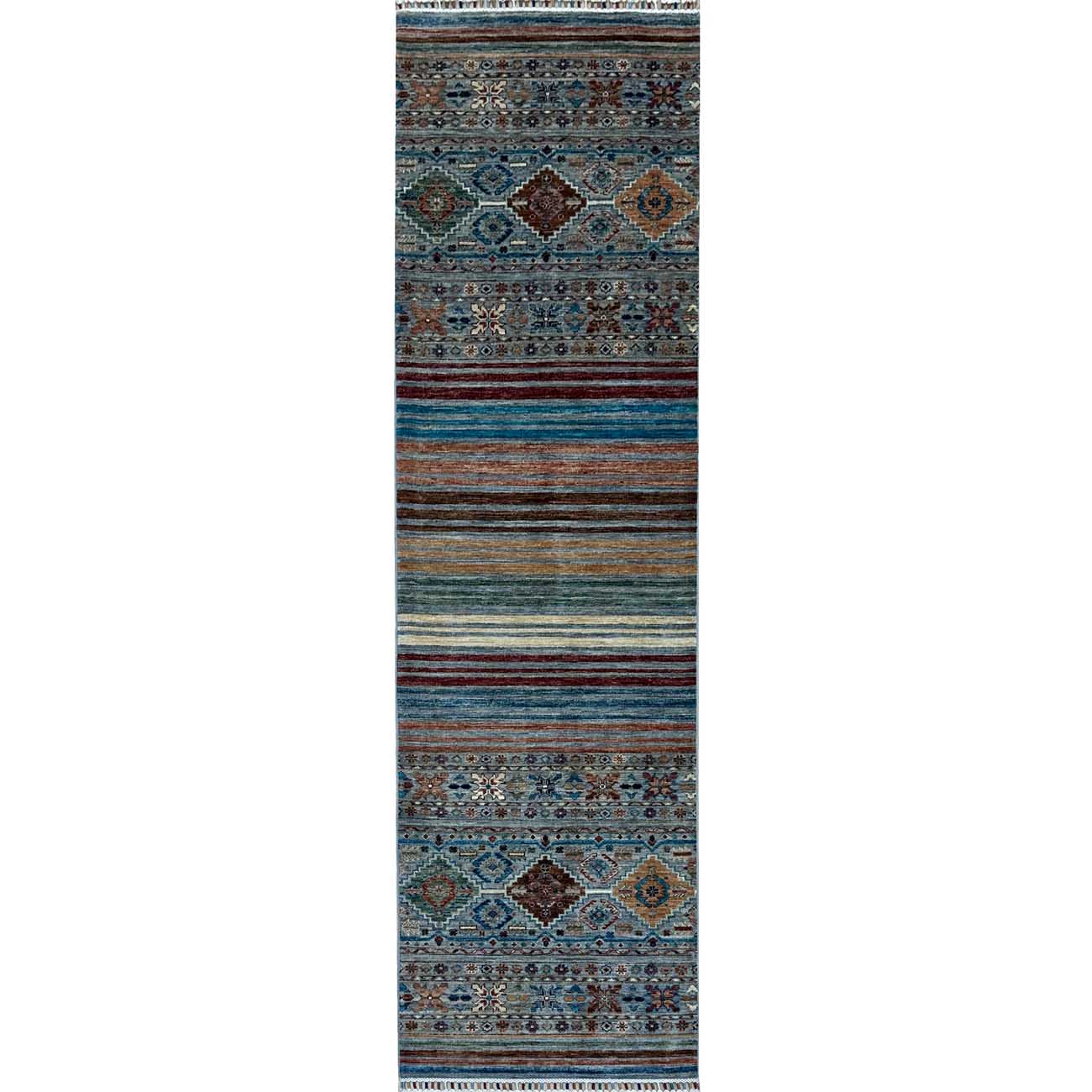 El Dokuma Mavi Bohem Horcin Yün Yolluk Halı (80x300 cm)