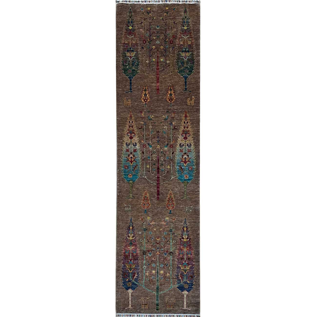 El Dokuma Hayat Ağacı Kabile Yün Yolluk Halı (80x300 cm)
