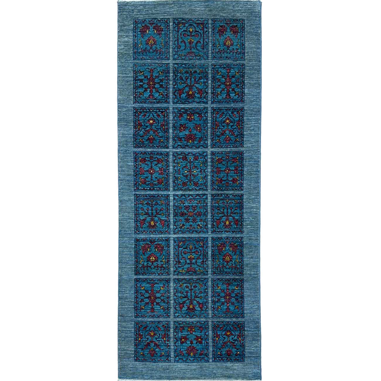 El Dokuma Mavi Bahtiyar Kabile Yün Yolluk Halı (80x195 cm)