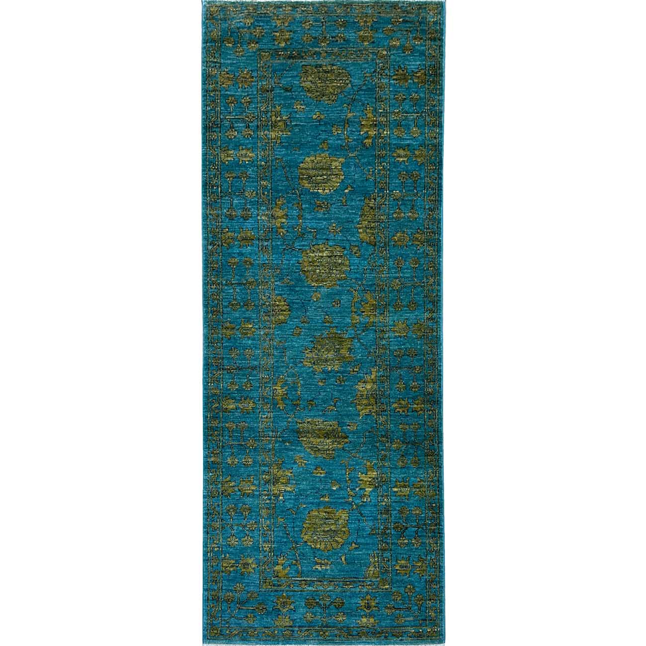 El Dokuma Turkuaz Modern Sultani Yün Halı (80x200 cm)