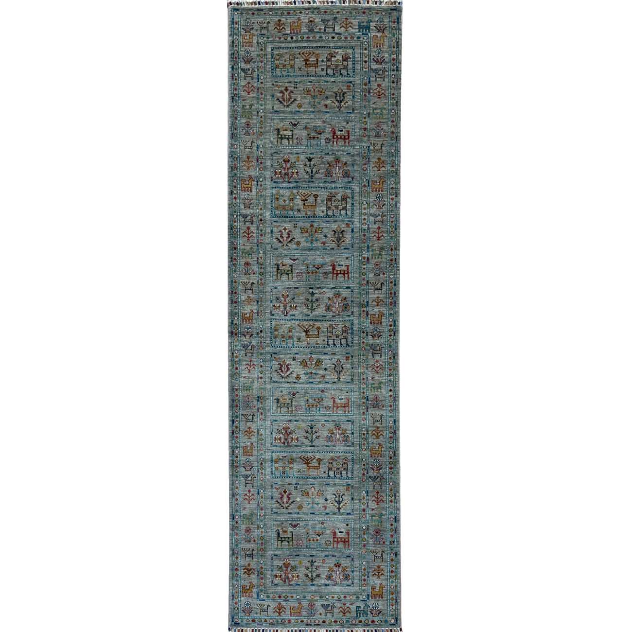 El Dokuma Figürlü Bohem Kabile Yün Yolluk Halı (80x300 cm)