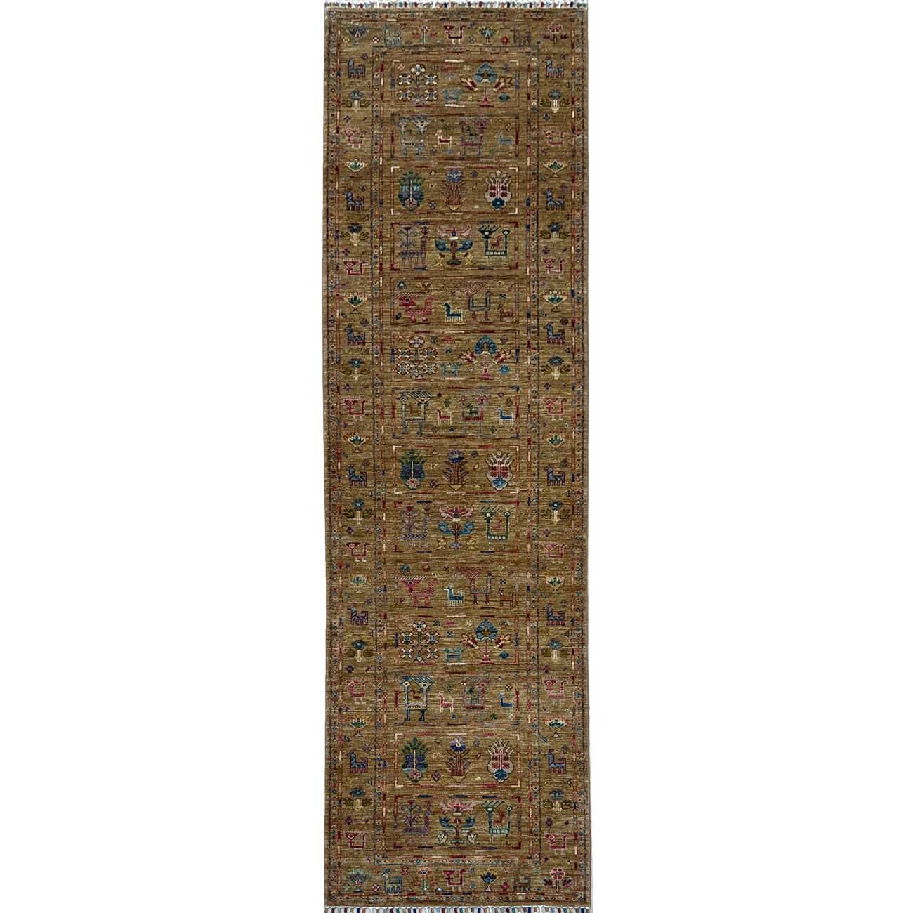 El Dokuma Figürlü Bohem Kabile Yün Yolluk Halı (85x300 cm)