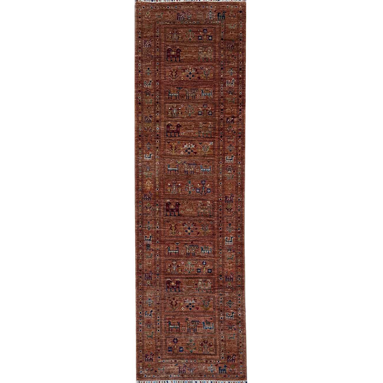El Dokuma Figürlü Bohem Kabile Yün Yolluk Halı (80x270 cm)