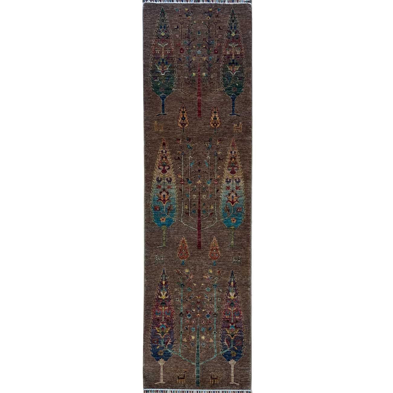 El Dokuma Hayat Ağacı Kabile Yün Yolluk Halı (80x300 cm)