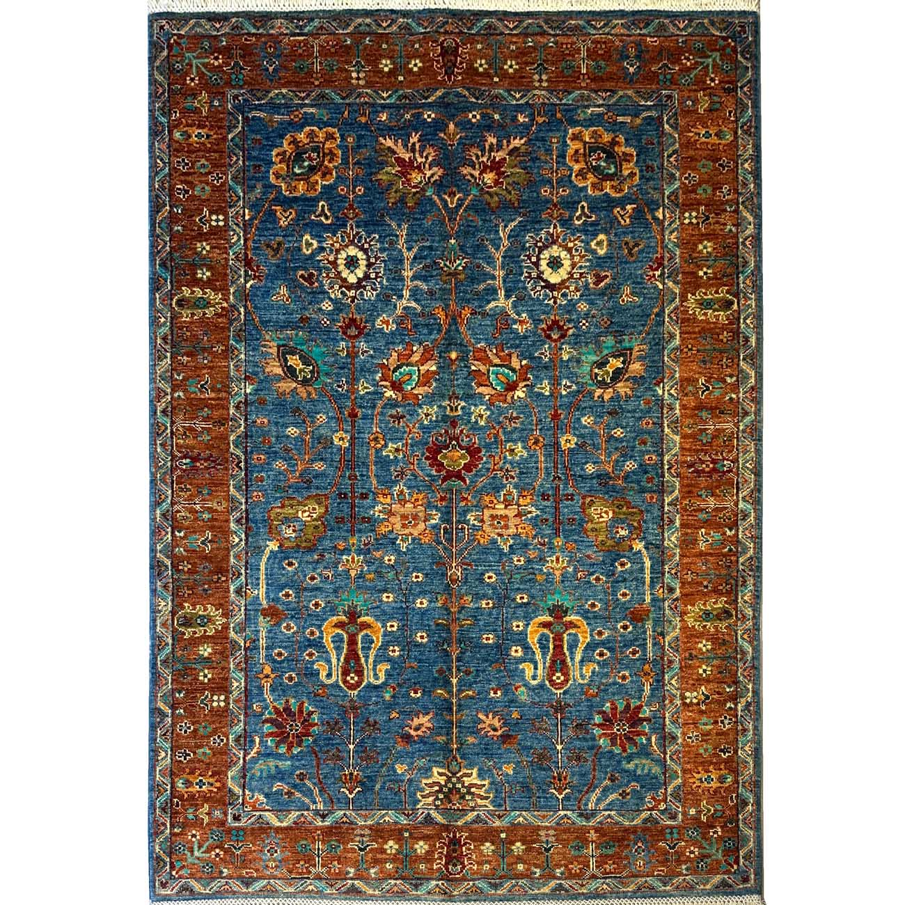 El Dokuma Mavi Afgan Sultani Yün Halı (125x180 cm)