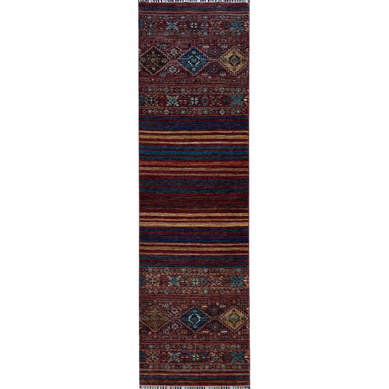 El Dokuma Pembe Çizgili Horcin Yün Yolluk Halı (80x290 cm)