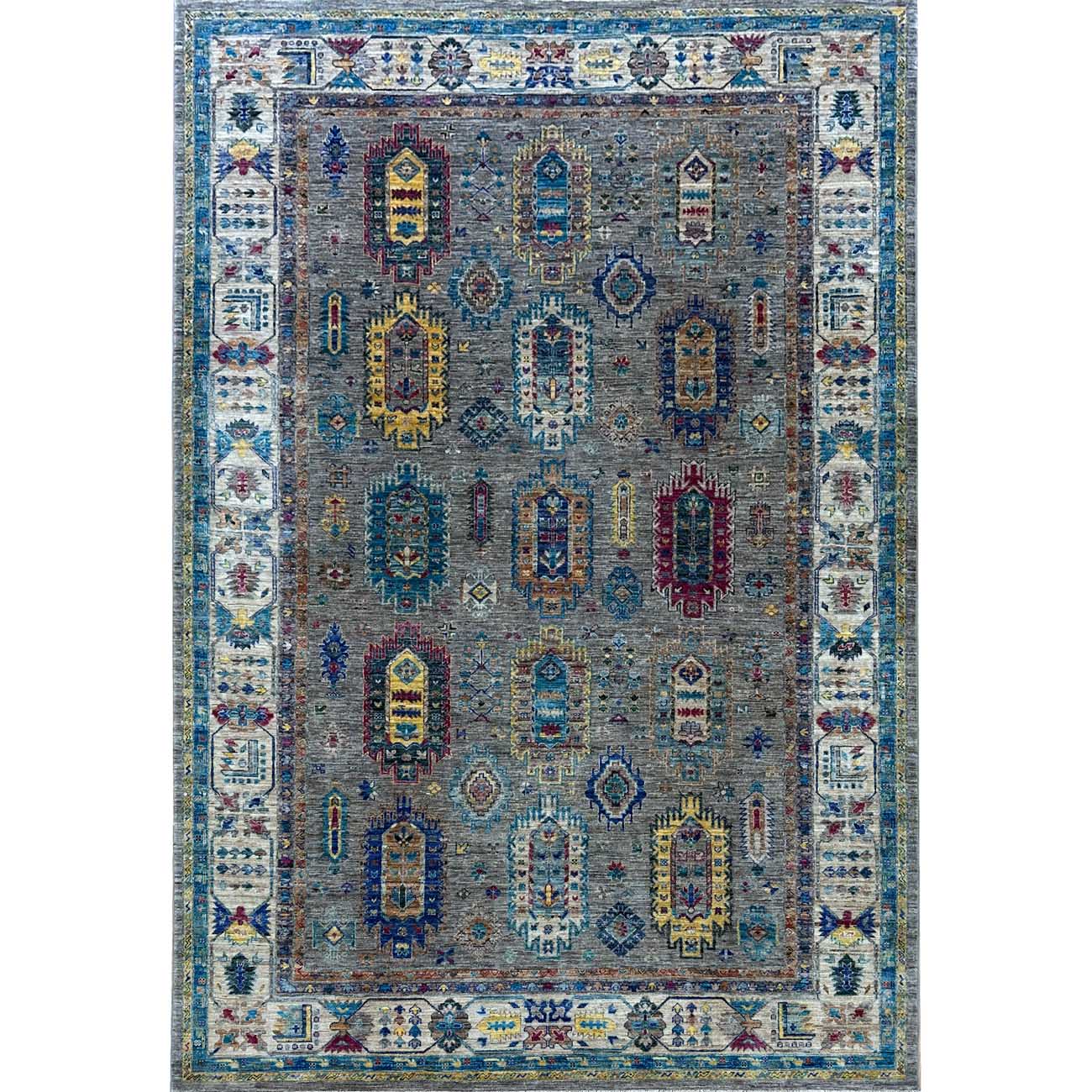 El Dokuma Gri Veziri Kabile Yün Halı (200x300 cm)