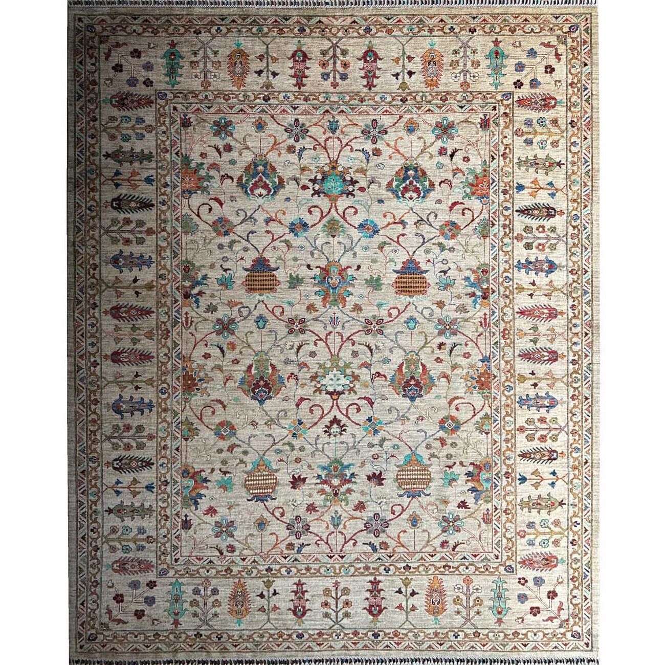 El Dokuma Bej Floral Sultani Yün Halı (245x285 cm)