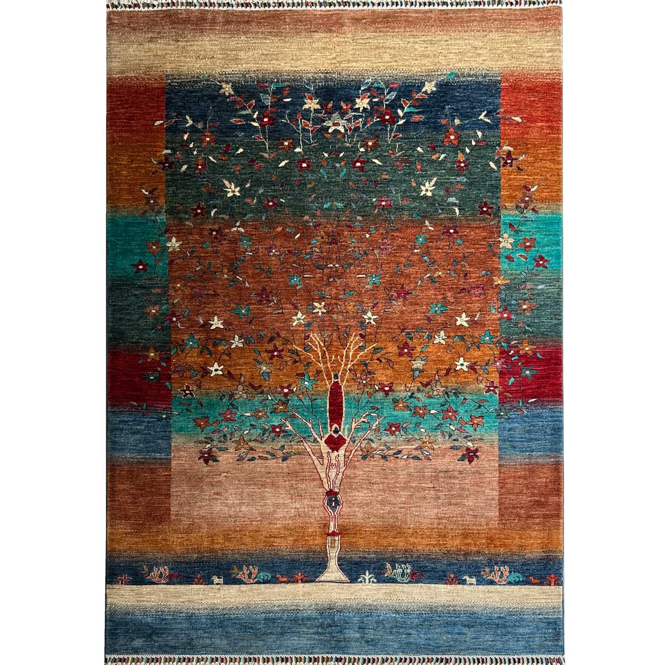 El Dokuma Hayat Ağacı Kabile Yün Halı (170x235 cm)