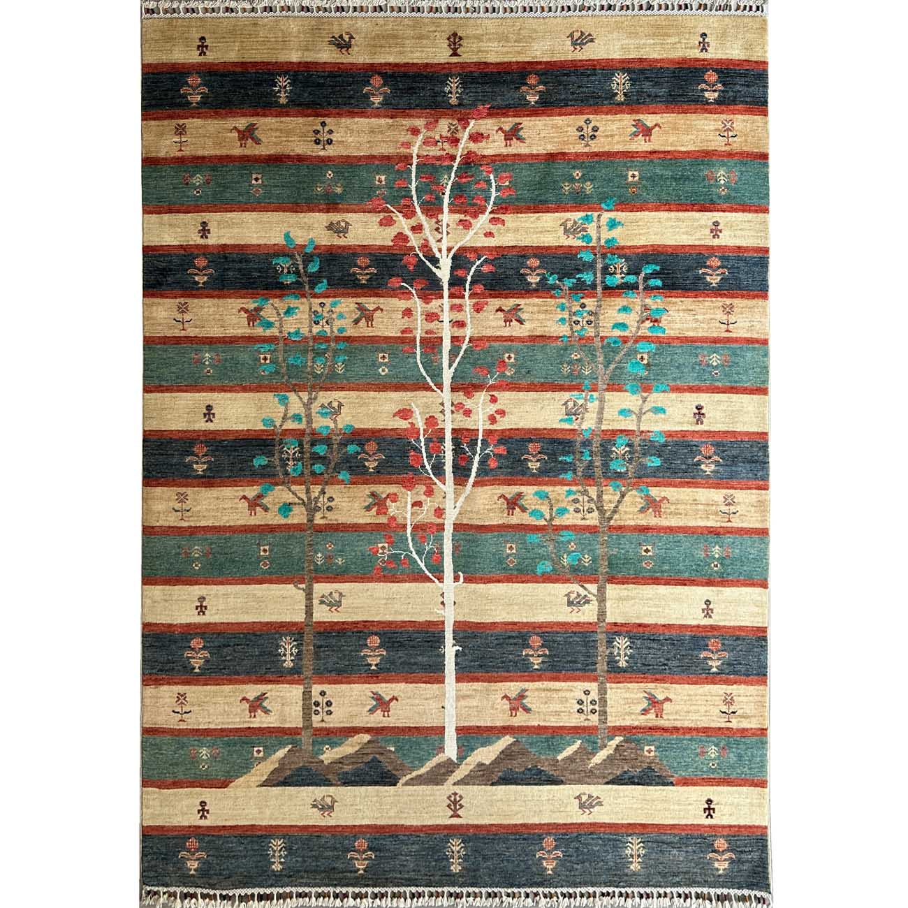 El Dokuma Ağaçlı Kabile Yün Halı (170x225 cm)