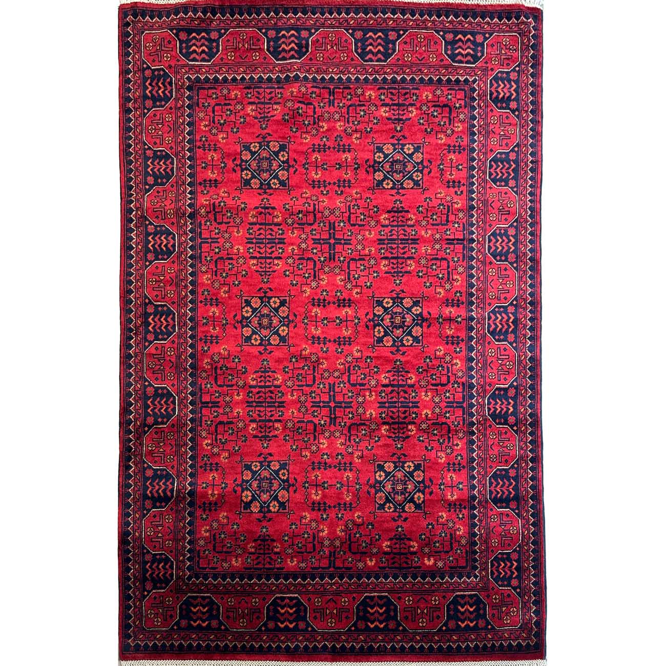 El Dokuma Kırmızı Yıldız Desenlı Türkmen Yün Halı (120x180 cm)