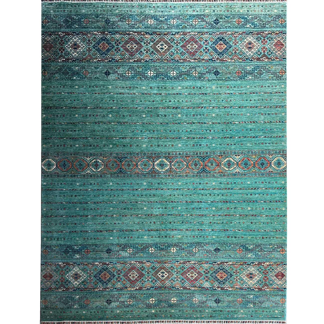 El Dokuma Turkuaz Horcin Kabile Yün Halı (245x310 cm)