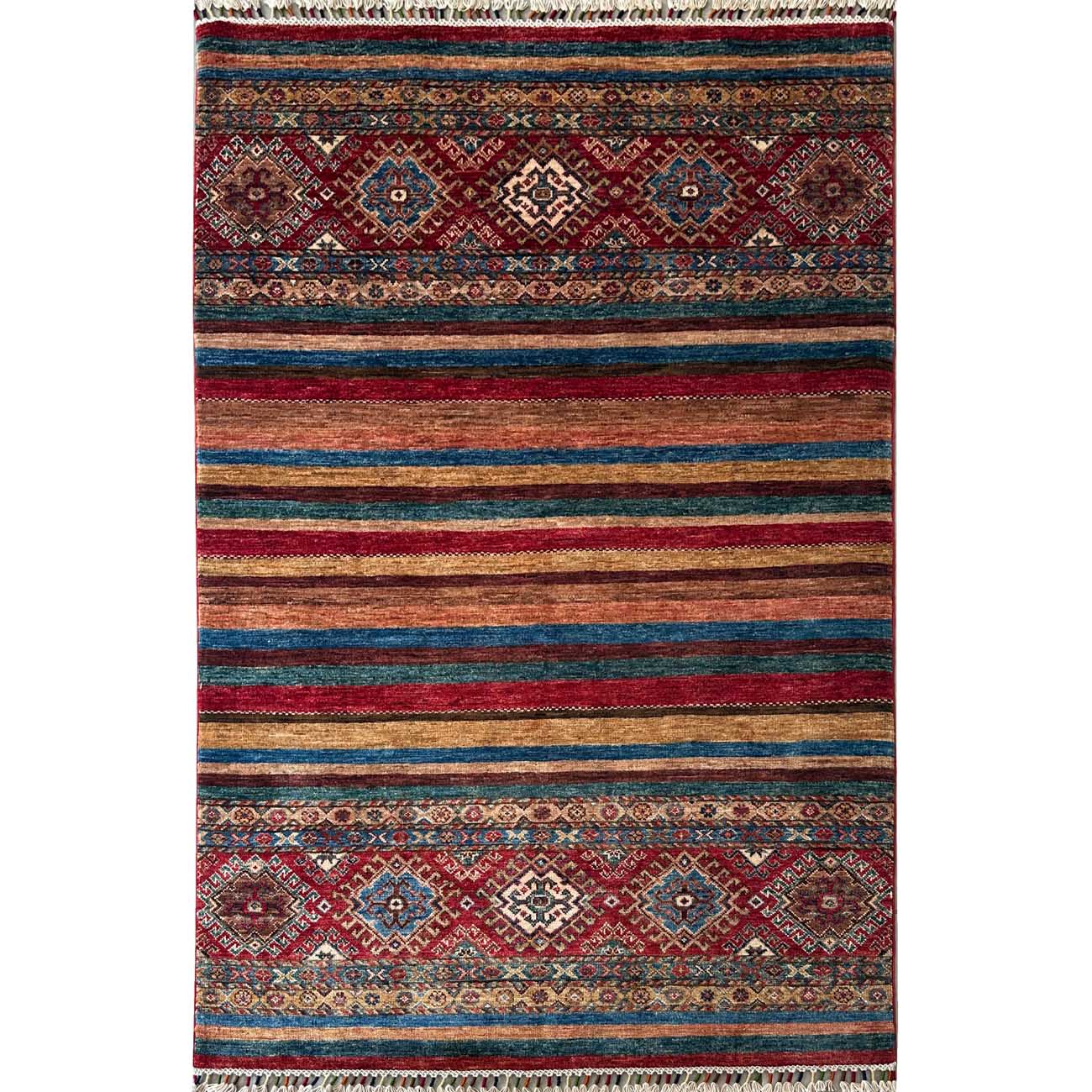 El Dokuma Çizgili Horcin Kabile Yün Halı (125x180 cm)