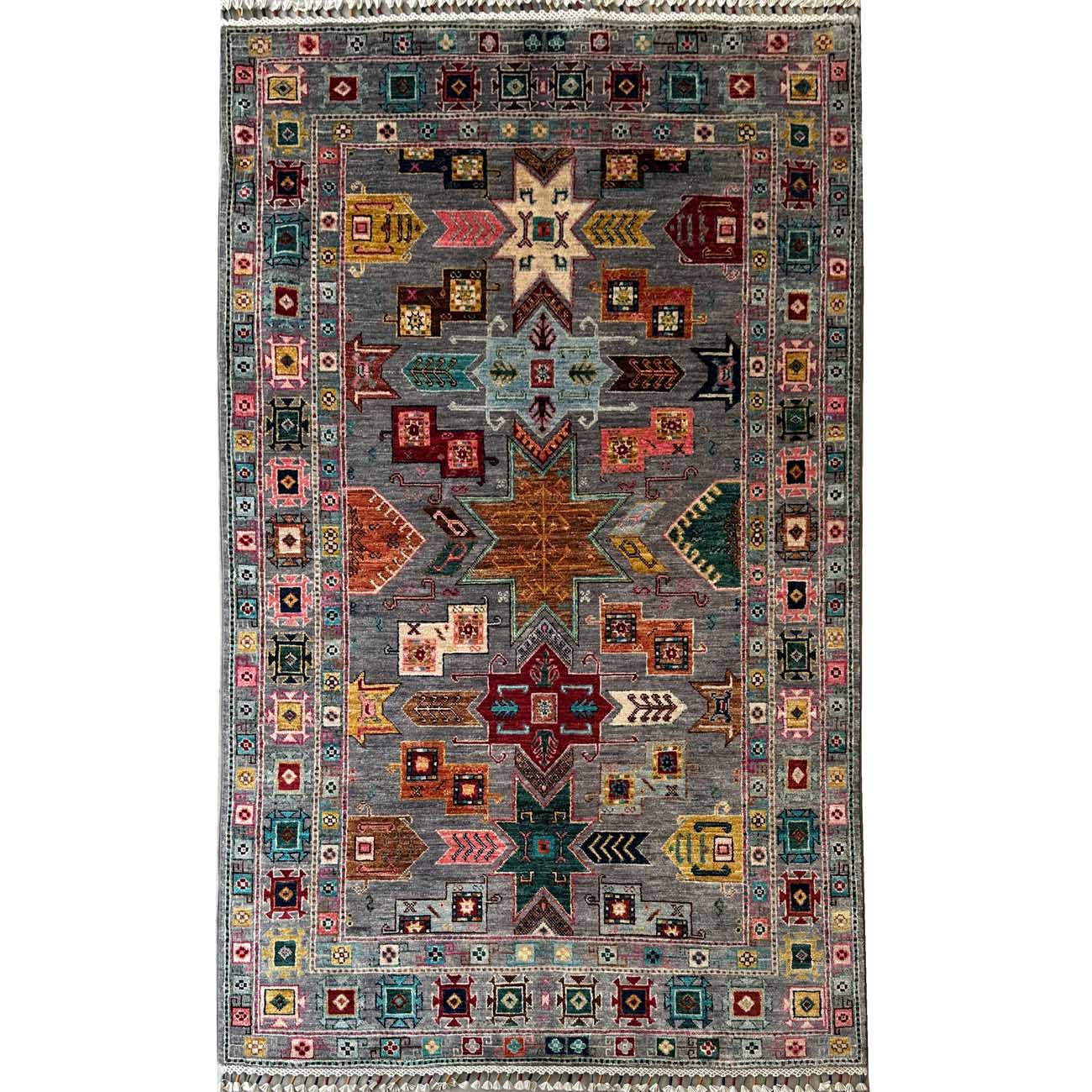El Dokuma Renkli Türkmen Kabile Yün Halı (120x200 cm)