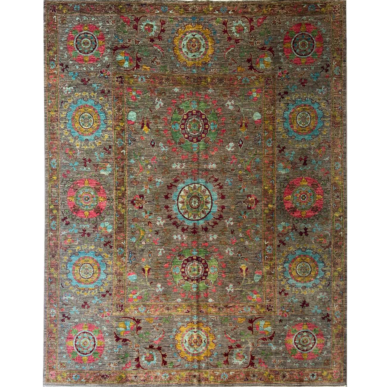 El Dokuma Suzani Tasarım Kabile Yün Halı (245x310 cm)