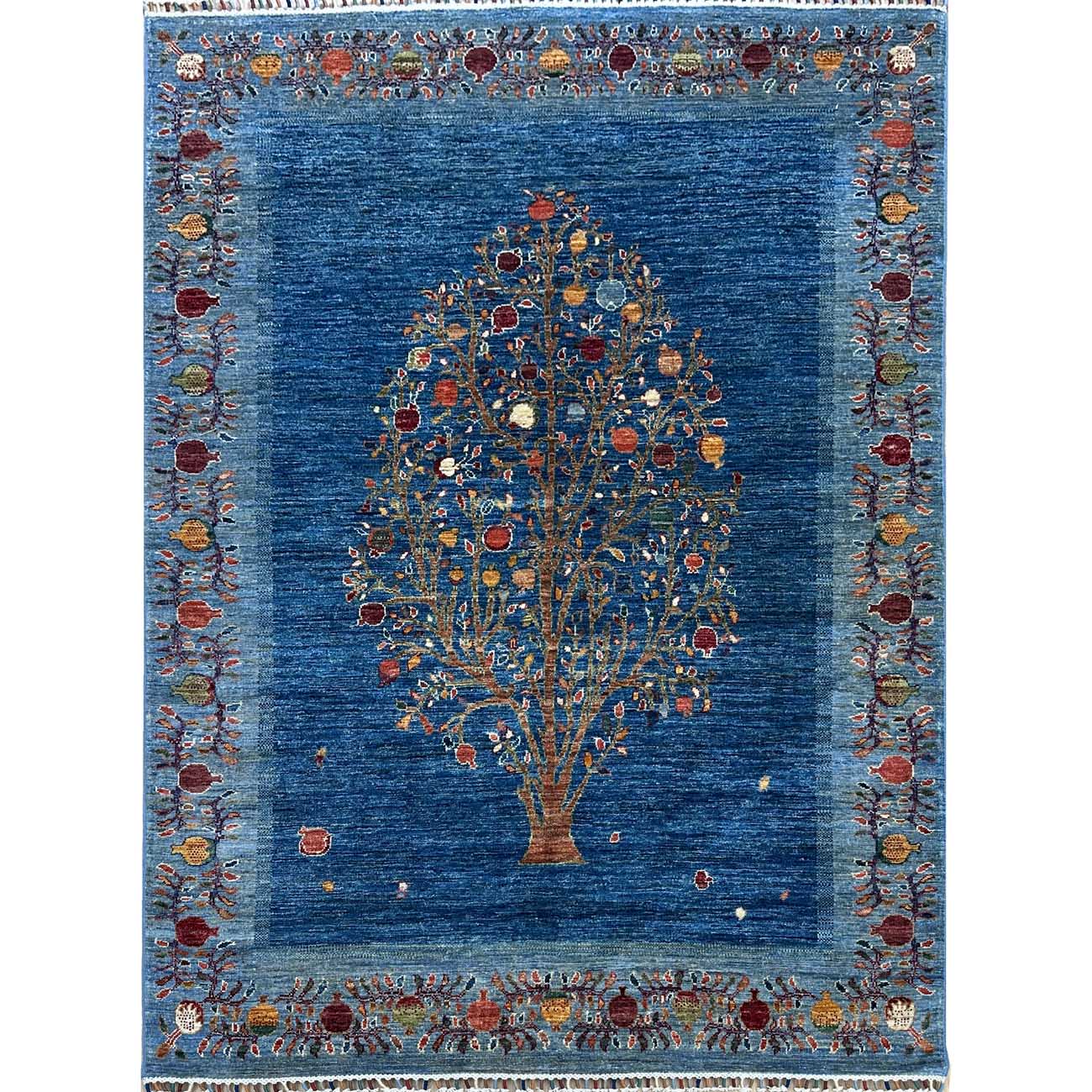El Dokuma Mavi Hayat Ağacı Yün Halı (150x200 cm)