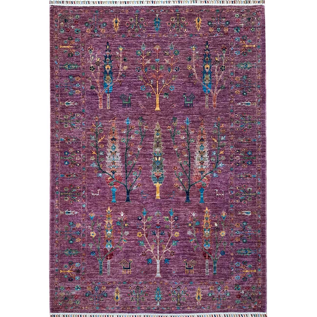 El Dokuma Pembe Hayat Ağacı Yün Halı (150x210 cm)