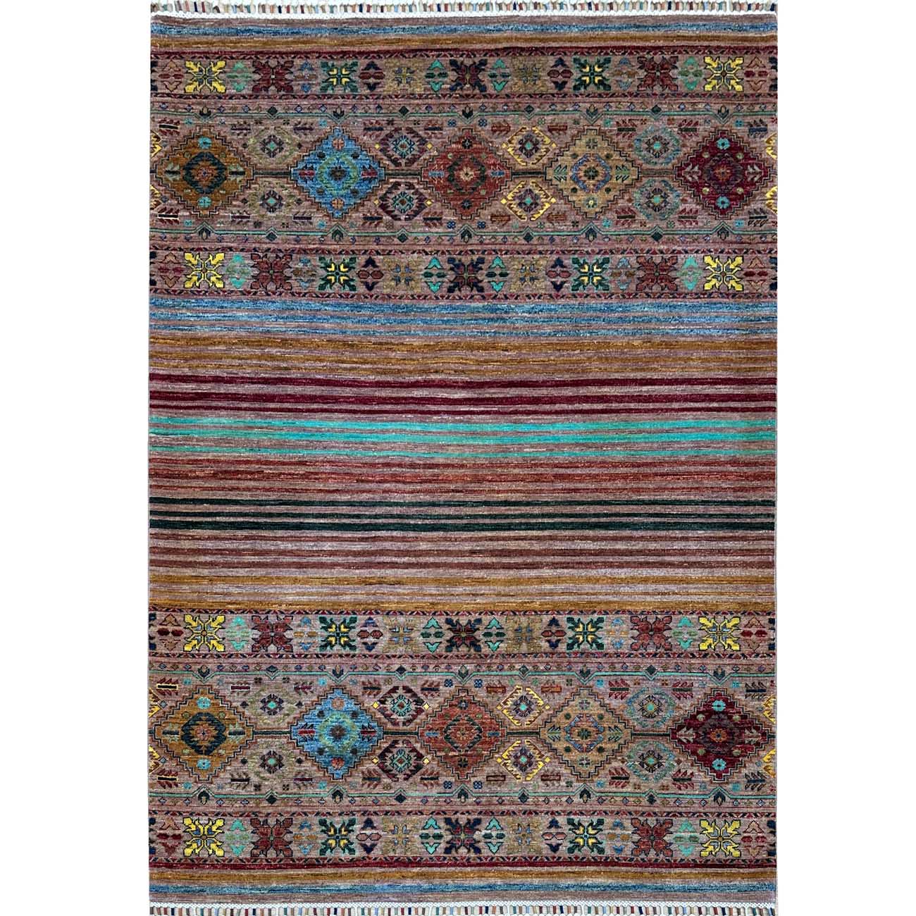 El Dokuma Çizgili Horcin Yün Halı (155x210 cm)