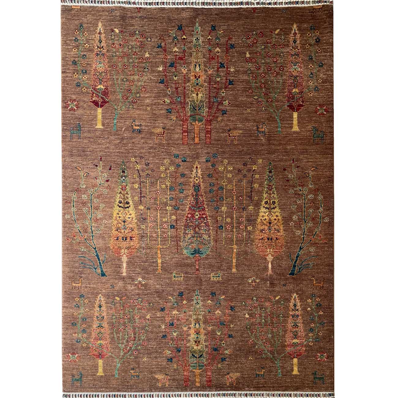 El Dokuma Ağaç Motifli Kabile Yün Halı (170x230 cm)