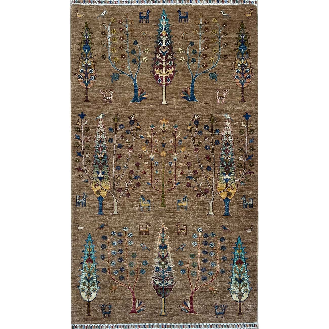 El Dokuma Ağaç Motifli Kabile Yün Halı (120x200 cm)