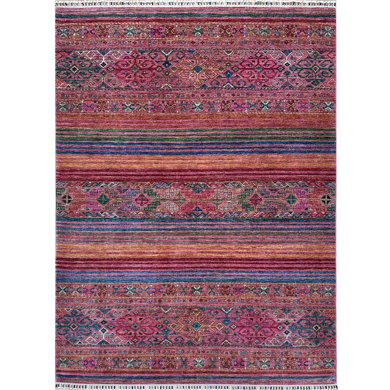 El Dokuma Pembe Çizgili Horcin Kabile Yün Halı (170x235 cm)