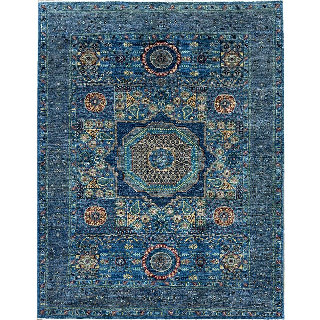 El Dokuma Mavi Premium Memlük Yün Halı (170x235 cm)