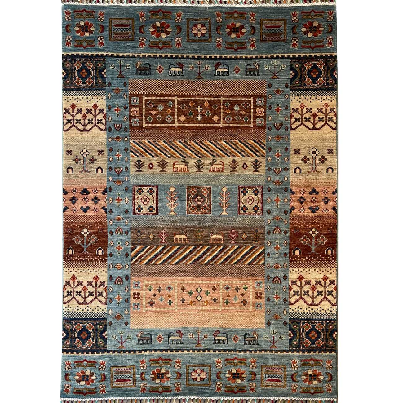 El Dokuma Figürlü Bohem Kabile Yün Halı (120x180 cm)