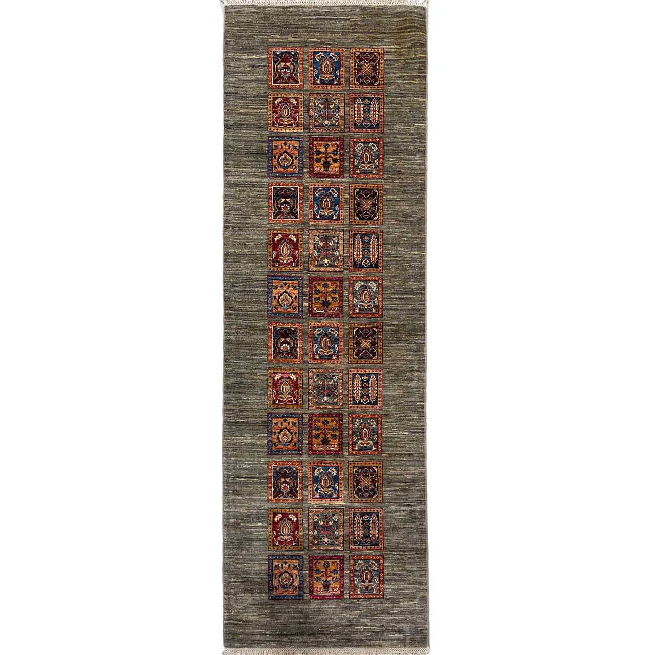 El Dokuma Gri Bahtiyar Yün Yolluk Halı (80x250 cm)