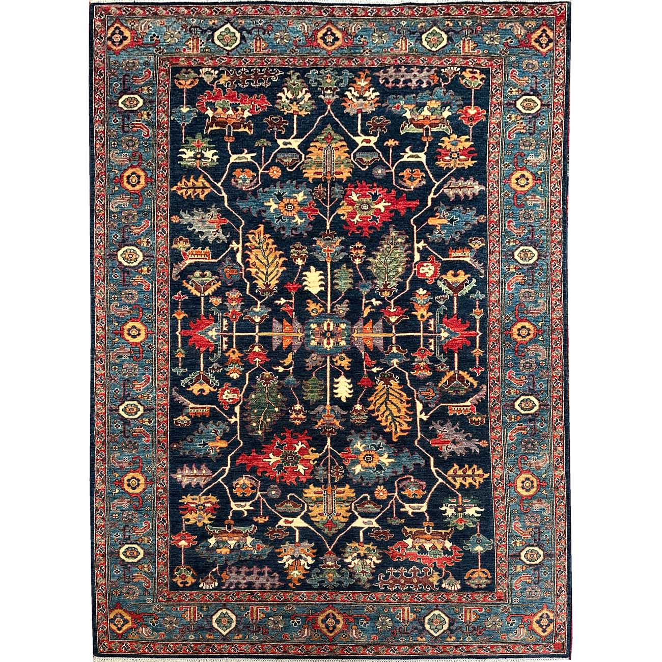 El Dokuma Lacivert İran Heris Yün Halı (200x300 cm)