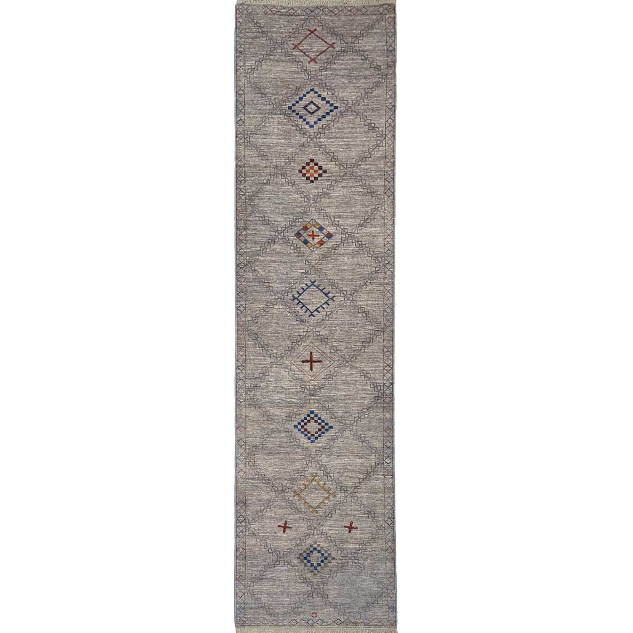 El Dokuma Gri Modern Yün Yolluk Halı (90x360 cm)