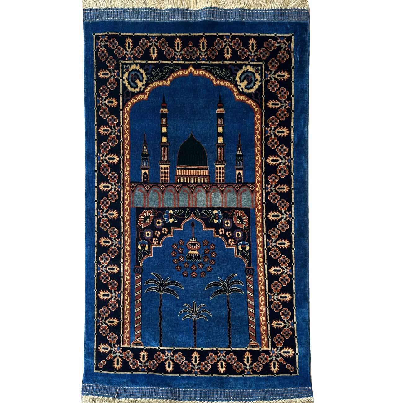 El Dokuma Lacivert Afgan Bilicik Seccade Yün Halı (85x125 cm)