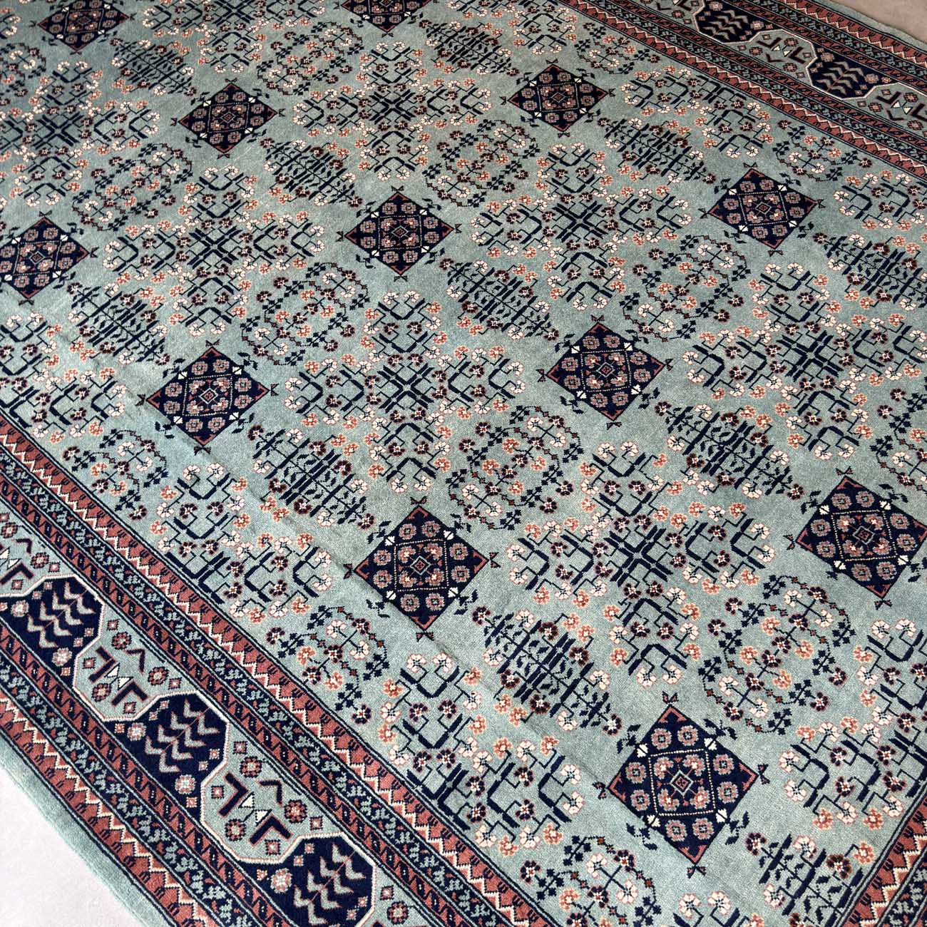 El Dokuma Mavi Türkmen Yün Halı (205x300 cm) - Görsel 7