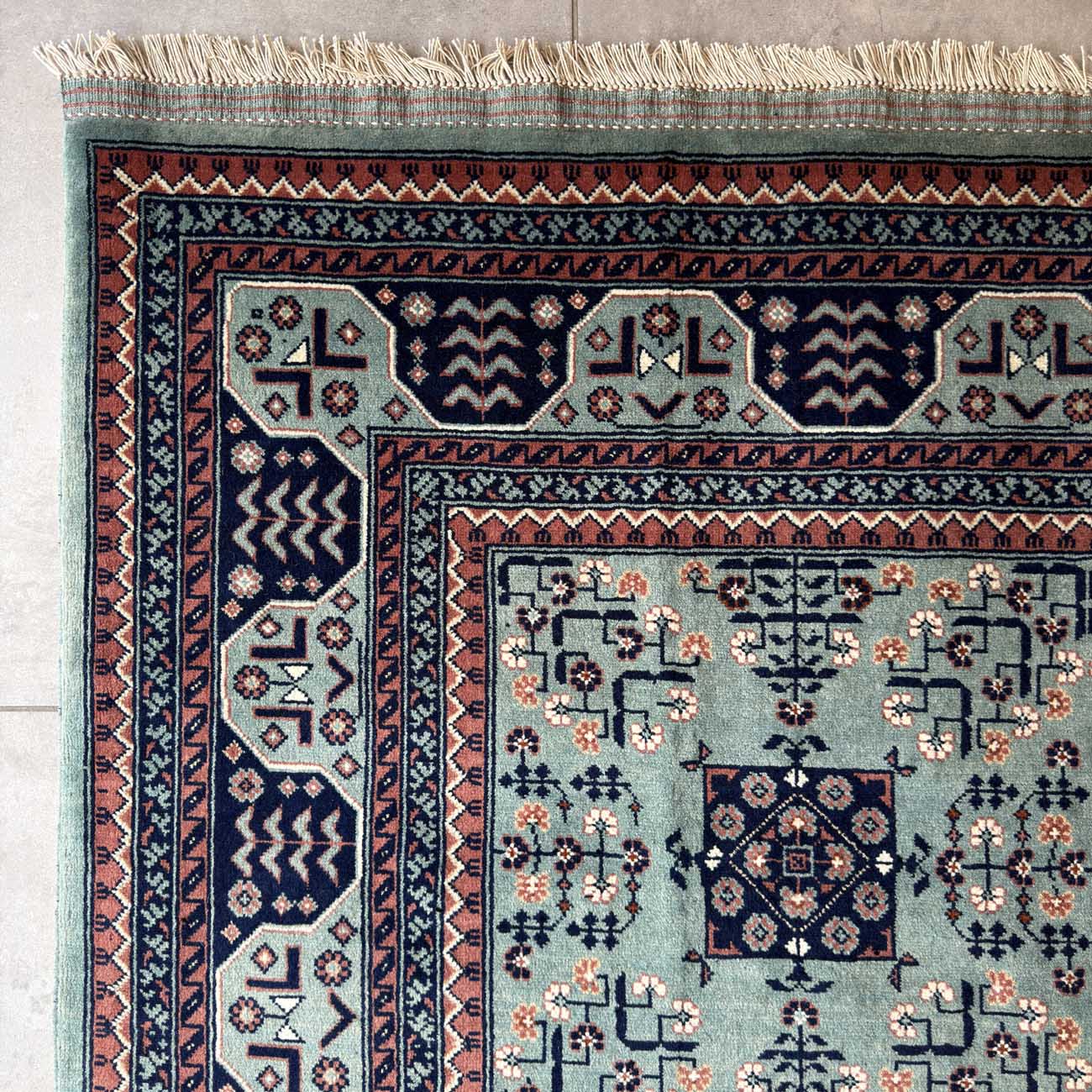 El Dokuma Mavi Türkmen Yün Halı (205x300 cm) - Görsel 3