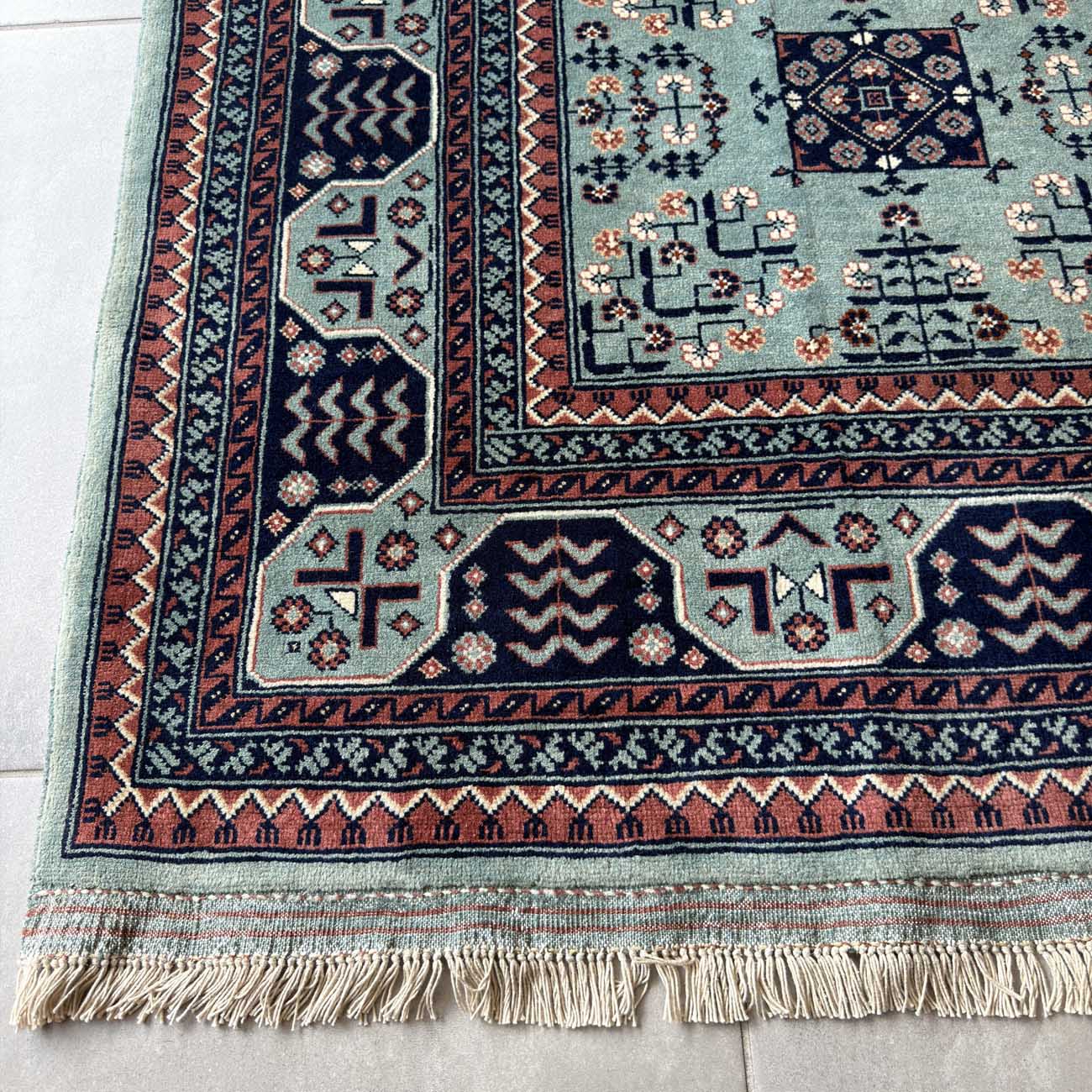 El Dokuma Mavi Türkmen Yün Halı (205x300 cm) - Görsel 8