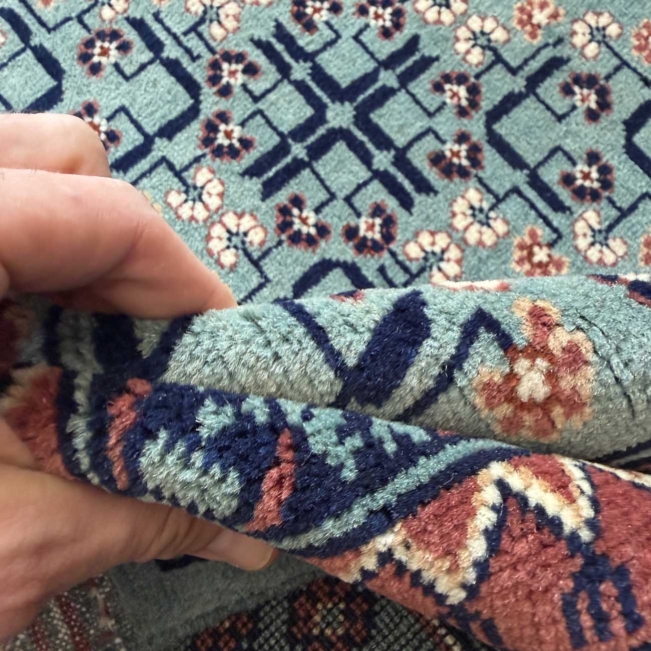 El Dokuma Mavi Türkmen Yün Halı (205x300 cm) - Görsel 4