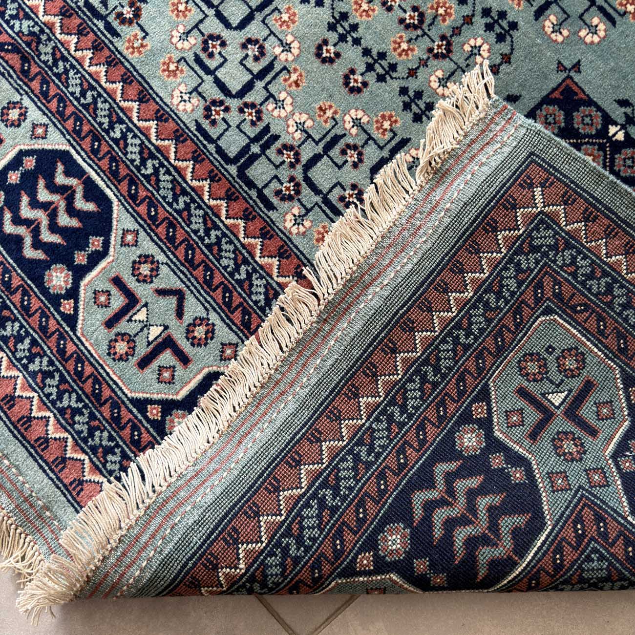 El Dokuma Mavi Türkmen Yün Halı (205x300 cm) - Görsel 5