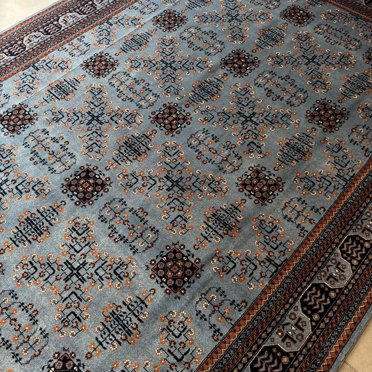 El Dokuma Mavi Afgan Bilicik Yün Halı (210x300 cm) - Görsel 8