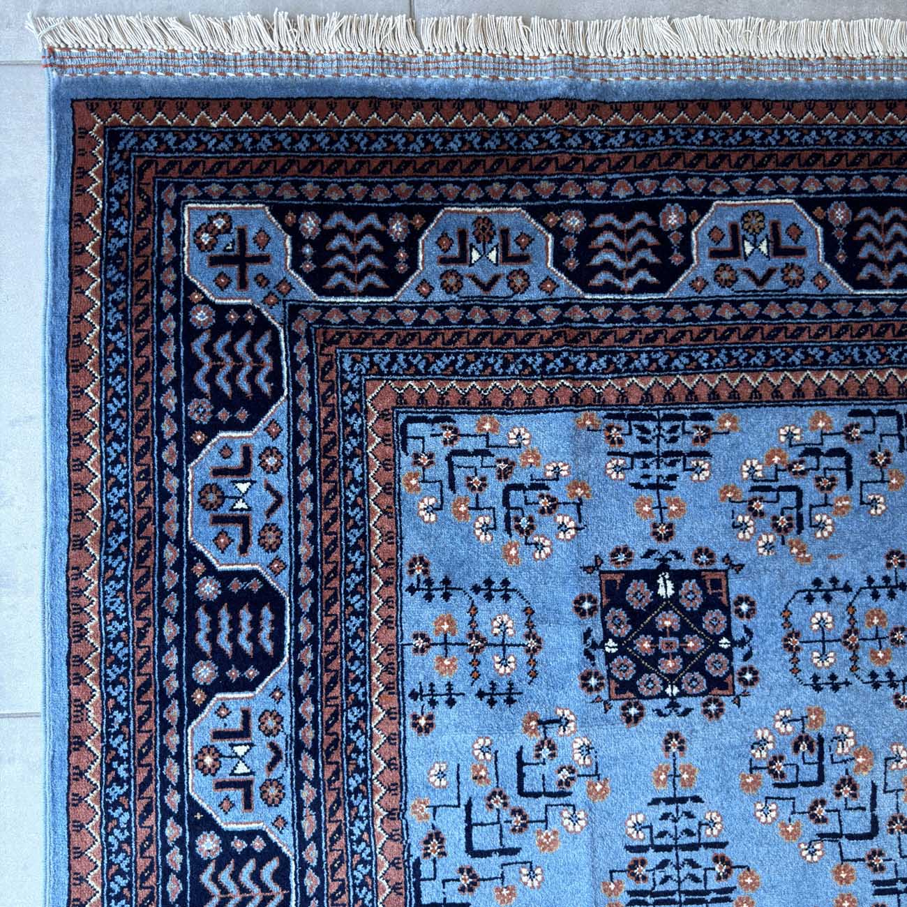 El Dokuma Mavi Afgan Bilicik Yün Halı (210x300 cm) - Görsel 3