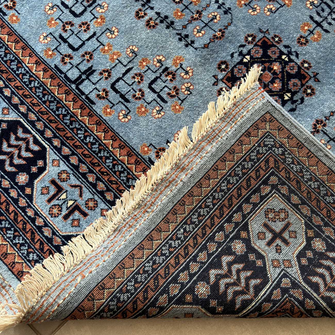 El Dokuma Mavi Afgan Bilicik Yün Halı (210x300 cm) - Görsel 5