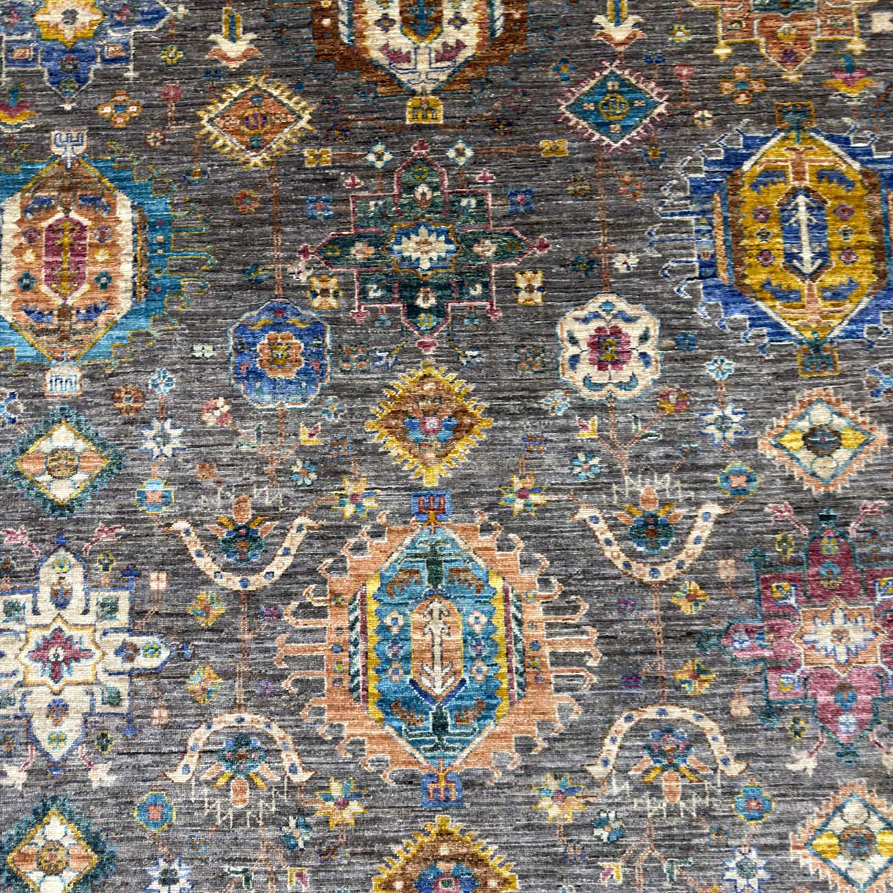 El Dokuma Gri Kazak Yün Halı (250x320 cm) - Görsel 5