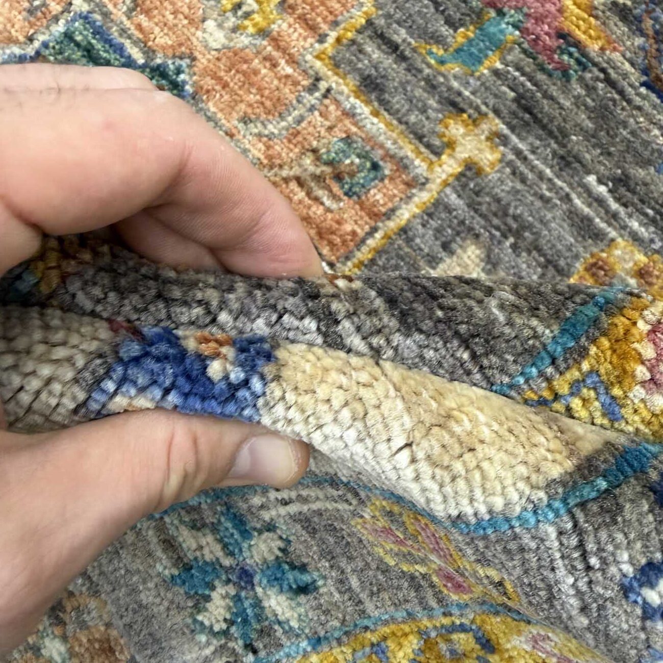 El Dokuma Gri Kazak Yün Halı (250x320 cm) - Görsel 4