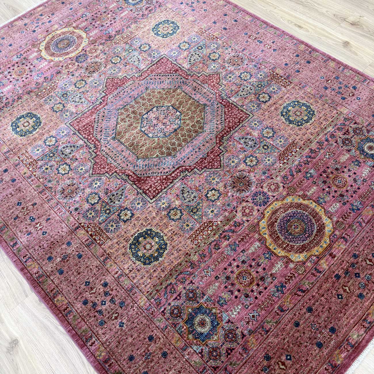 El Dokuma Pembe Premium Memlük Yün Halı (170x235 cm) - Görsel 7