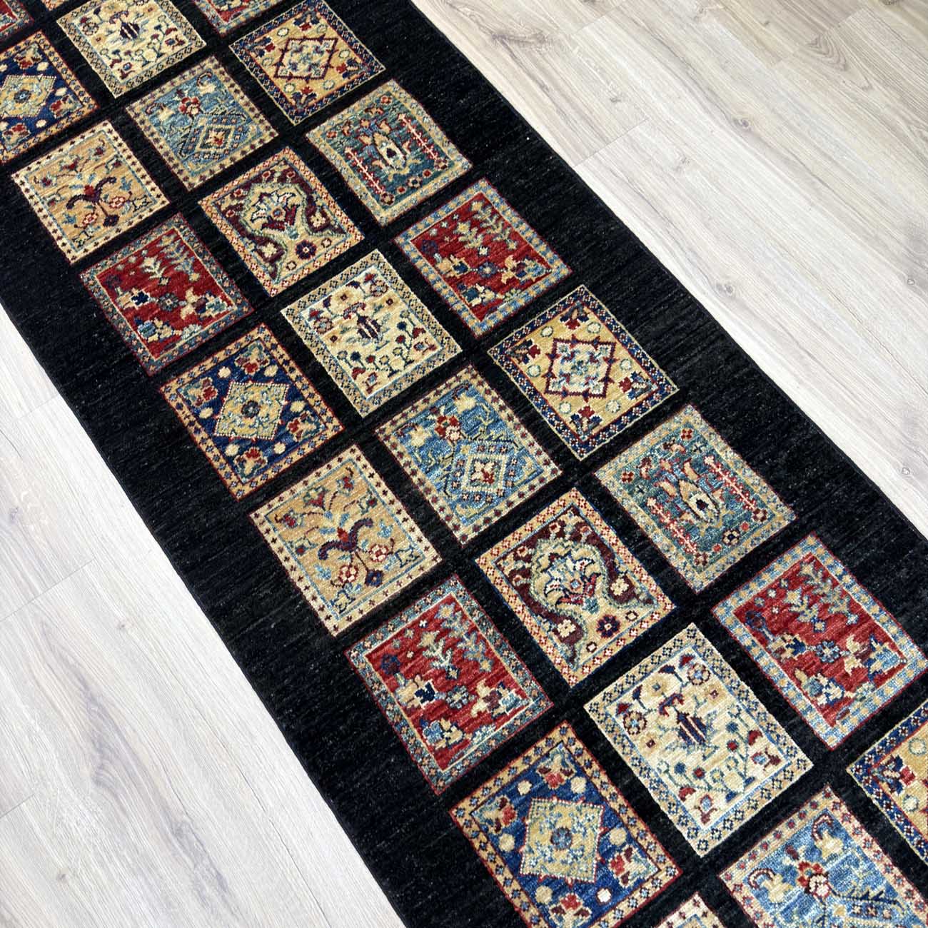 El Dokuma Siyah Bahtiyar Yün Yolluk Halı (80x310 cm) - Görsel 7