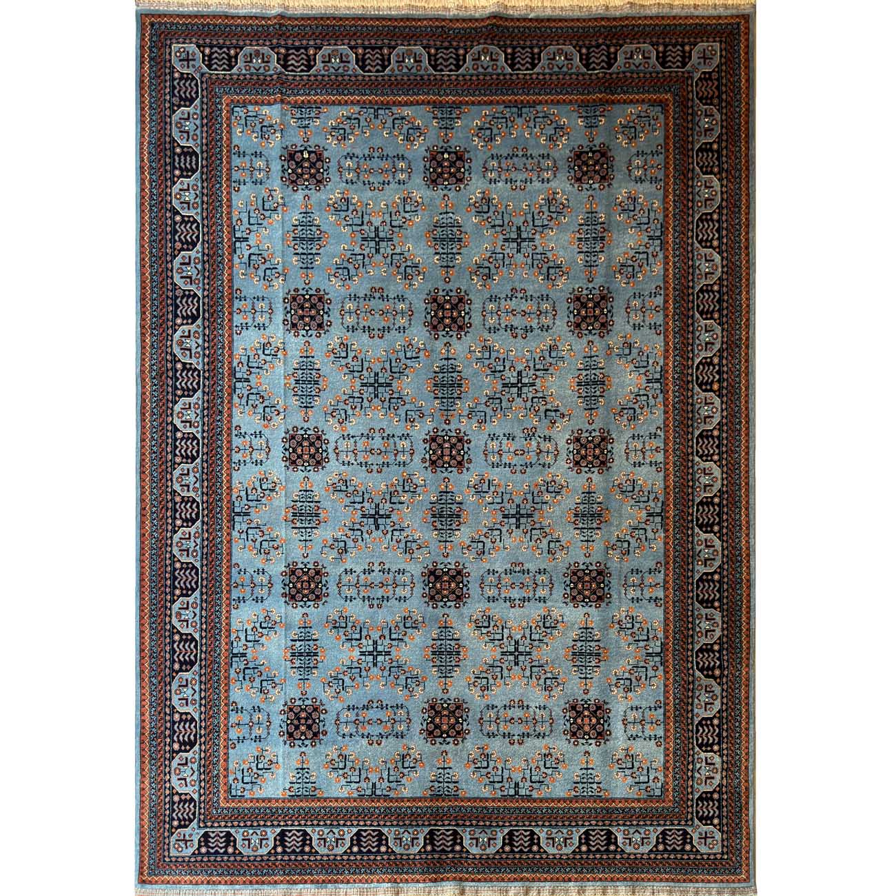 El Dokuma Mavi Afgan Bilicik Yün Halı (210x300 cm)