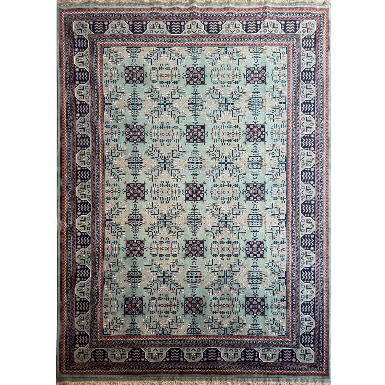 El Dokuma Mavi Türkmen Yün Halı (205x300 cm)